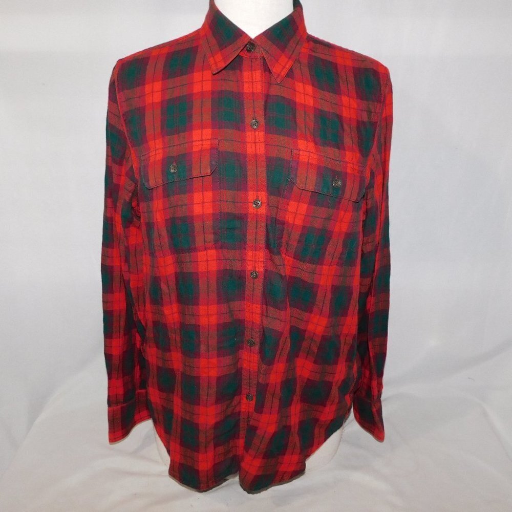 CHAPS Red Green Plaid Button Front Long Sleeve Shirt Womens L